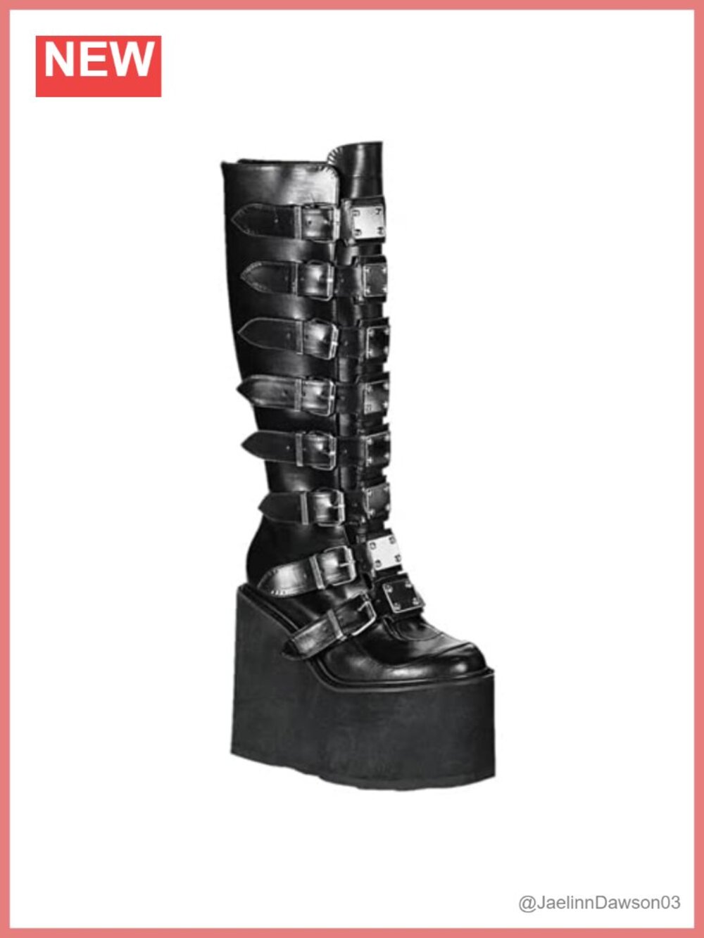 Faux Leather Platform Knee High Combat Boots, Chunky Goth Boots